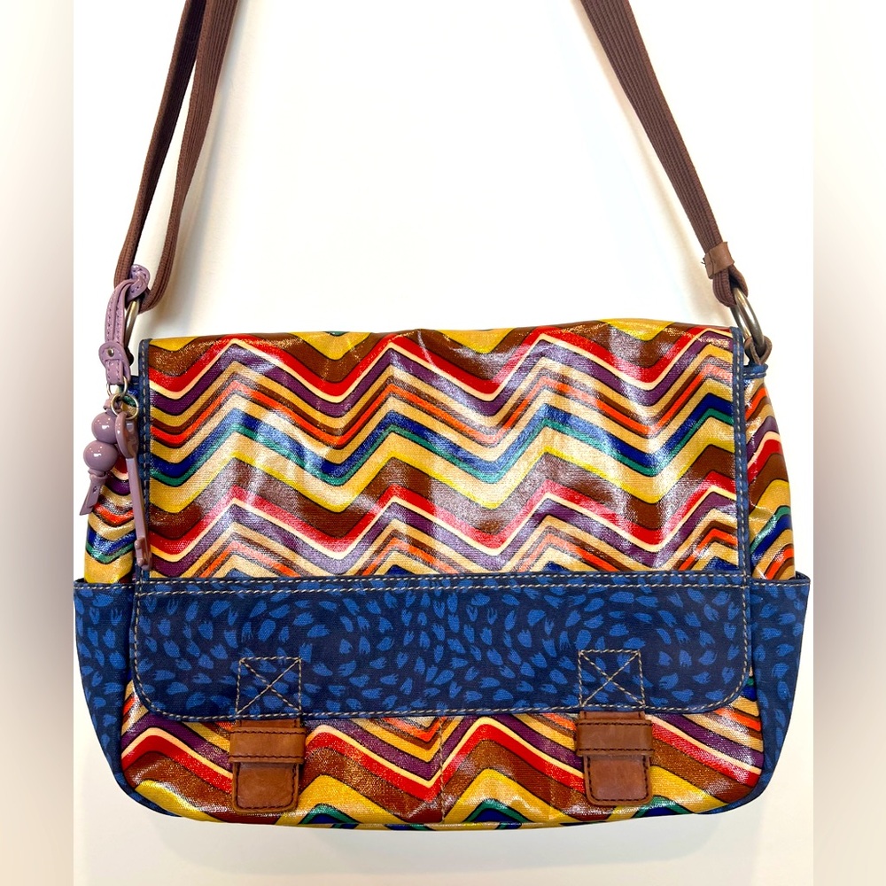 Multicolor Chevron Crossbody Bag - Brown Strap - Picture 13 of 14